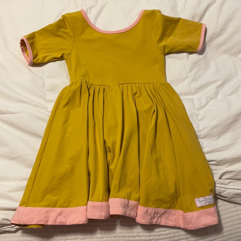 Sweethoney mustard dress with pink trim